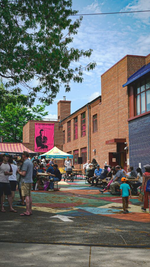 A group of people in a community outdoor space